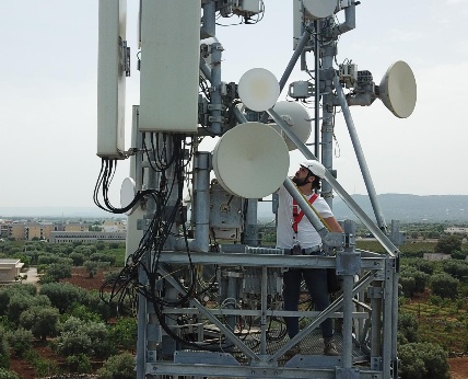 Technician working on a telecommunications installation